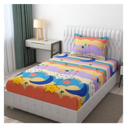 Filymore kids single bedsheet made with Pure Microfiber Colorful Kids bed cover with Good Night Them Designer Bedsheet and Pillow Cover - Multicolour-image-34