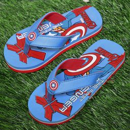 Kidsville Marvel Avengers Superheroes Featuring Captain America Printed Soft Cushion Flip Flops - Blue-image-92
