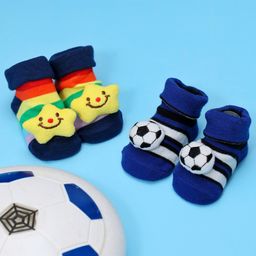 Yellow Bee Pack Of 2 Star & Football Applique Detailed Anti Skid Socks - Navy Blue Yellow Red White-image-42