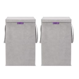 PrettyKrafts 75L Folding Laundry Basket, Large Laundry Hamper With Lid & Handles, Collapsible Freestanding Clothes Hamper, Storage Basket for Bedroom, Bathroom Grey Pack of 2-16