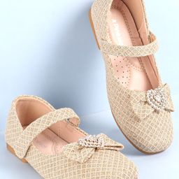 Pine Kids Ballerinas With Velcro Closure & Bow Applique - Golden-image-21