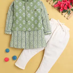 Jeet Ethnics Full Sleeves Abstract & Motif Printed Kurta Pyjama & Jacket Set - Green-picture-13