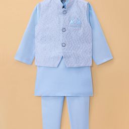 Ridokidz Full Sleeves Solid Kurta Pyjama With Sequin Embellished & EmbroideredJacket - Sky Blue-image-18