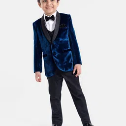 Babyhug Velvet Woven Full Sleeves 4 Piece Solid Colour Party Suit - Navy Blue-picture-22