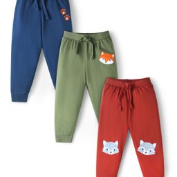Babyhug Single Jersey Knit Full Length Lounge Pants with Fox Print Pack of 3 - Blue Olive Green & Red-image-84