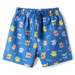 Babyhug Terry Knit Mid Thigh Shorts With Monster Print - Blue-image-28