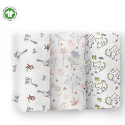 Moms Home Organic Cotton Muslin Swaddle| Soft Pure Cotton Sheets Baby Wrap Set for Newborn Babies |Jungle, Blossom & Cat | Pack of 3-picture-17