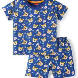 Babyhug Single Jersey Knit Half Sleeves Co-ords T-Shirt & Shorts Set with Tiger Print - Navy Blue-image-46