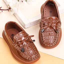 Cute Walk by Babyhug Slip On Loafers With Lace Applique - Tan-image-80