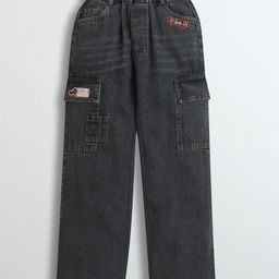Barbie by Tiny Girl Denim Mild Washed Cargo Pants - Dark Gray-image-22