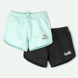 Ariel Cotton Knit Pack Of 2 Smile & I M So Magical Text Printed Shorts - Sky Blue & Black-image-74