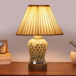 Aura Off White Frustum Shaped Wooden Table Lamp-picture-41