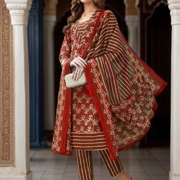 Ziva Fashion Women Floral Printed Regular Pure Cotton Kurta with Trousers & With Dupatta-picture-39