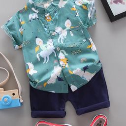 YK Boys Printed Shirt & Shorts Clothing Set-image-56