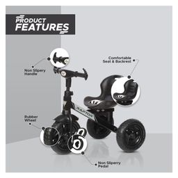Dash Raptor Tricycle with Unique Design & Backrest Support withSturdy Wheel - Black image 5
