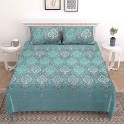 Nivasam Blue & White Ethnic Motifs Printed 200 TC Double King Bedsheet Set-2.54 m X 2.28 m-image-73