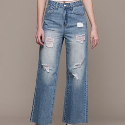 Label Ritu Kumar Women Jean Wide Leg Mildly Distressed Heavy Fade Stretchable Jeans-image-31