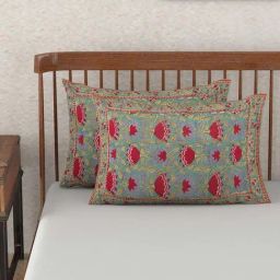 Fabindia Home Gadh Kamal Teal Cotton 116 TC Pillow Covers - Set of 2-image-93