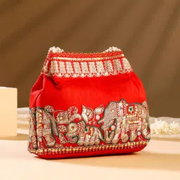 Yellow Chimes Printed Potli Clutch image 5