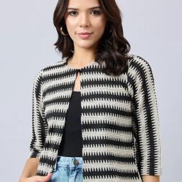 Style Quotient Beige Striped Shrug-41