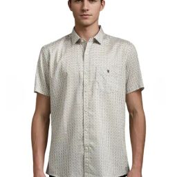 Louis Philippe Beige Slim Fit Printed Shirt-picture-25
