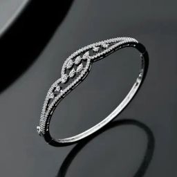 Voylla Silver Sparkling Elegance Aurora Twine American Diamond Cuffs Bracelet-picture-25