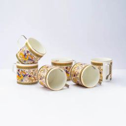 Golden Queens Multicolor Ceramic Nature Oriental Dragon Tea Cups - Set of 6 (200 ml)-10
