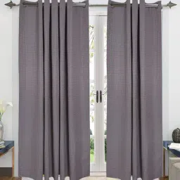 Saral Home Grey Cotton Yarn Eyelet Long Door 9ft Curtains Set of - 2-picture-27