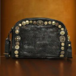Art N Vintage Silvia Black Leather Embellished Medium Sling Handbag-image-97