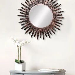eCraftIndia Brown, Copper and Black Decorative Metal Handcarved Wall Mirror-image-40