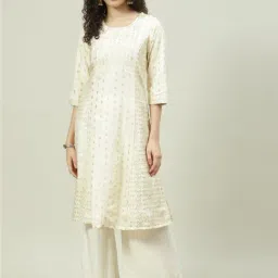 Rangriti Off-White Embroidered Flared Kurta-image-16