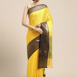 Banarasi Silk Works Yellow Silk Woven Saree With Unstitched Blouse-picture-11