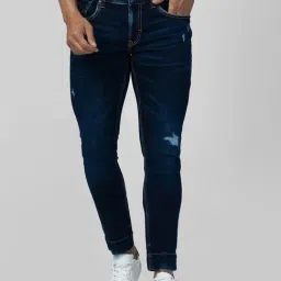 Spykar Dark Blue Cotton Slim Fit Distressed Jeans-picture-27
