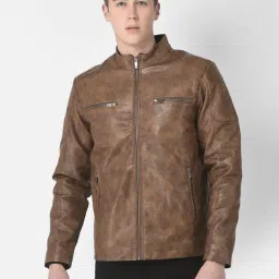 Crimsoune Club Brown Regular Fit Biker Jacket-picture-44