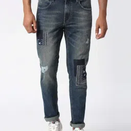 Pepe Jeans Dark Blue Slim Fit Lightly Washed Distressed Jeans-picture-36