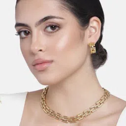 Estele Gold-Plated Interlinked Chain Necklace & Earring Set for Women-27