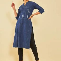 Soch Womens Indigo Cotton Placement Embroidered Kurta-image-49