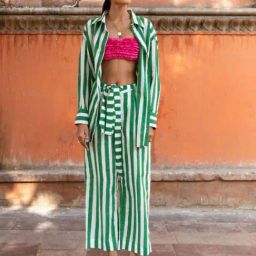 Marche Green Ilahi Envy Striped Cotton Blazer with Trousers-picture-35