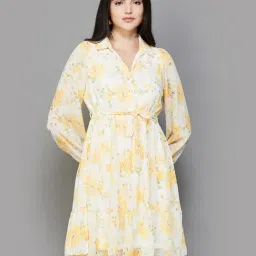 Code by Lifestyle Yellow Floral Print A Line Dress-image-51