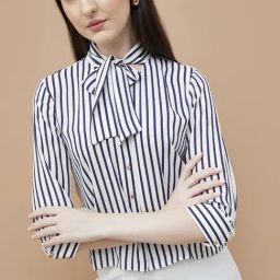 Code By Lifestyle White Regular Fit Striped Top-image-99