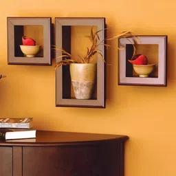 Home Sparkle Set of 3 Brown Wall Shelves-19