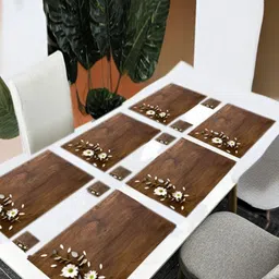 REVEXO 6Pc Brown & White Printed Rectangle Costers & Table Placemats-24