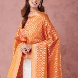 Fabindia Orange Viscose Regular Fit Woven Dupatta-image-57