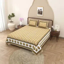 JaipurFabric Brown Pure Cotton 180 TC Printed Double Bedsheet with 2 Pillow Covers-image-74