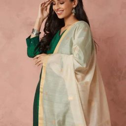 Fabindia Beige Cotton Silk Regular Fit Woven Dupatta-image-87
