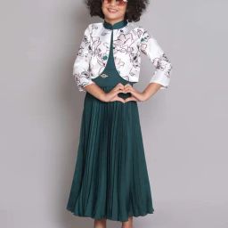 The Magic Wand Kids Green & White Floral Print Gown Set-image-90