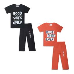Vimal Jonney Kids Rust & Black Printed T-Shirt Set-image-52
