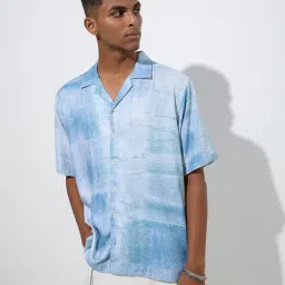 Nuon by Westside Blue Abstract Patterned Relaxed-Fit Shirt-image-62