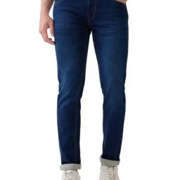 Parx Dark Blue Cotton Blended Slim Fit Jeans-picture-9