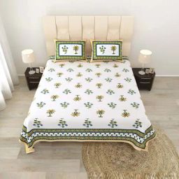 JaipurFabric Lemon Green Pure Cotton 180 TC Printed Double Bedsheet with 2 Pillow Covers-9